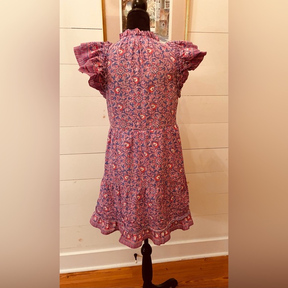 Vineyard Vines 100% Cotton Flutter Ruffle Dress Size Small Pink Purple Floral - Picture 3 of 9